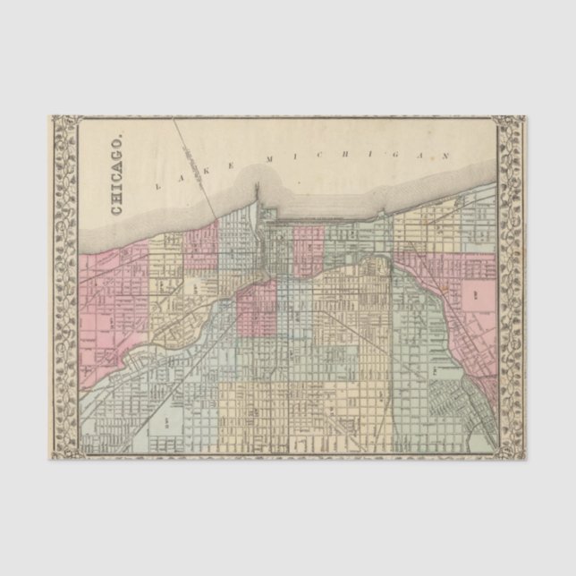 Papel De Seda Mapa de Chicago por Mitchell (Frente )