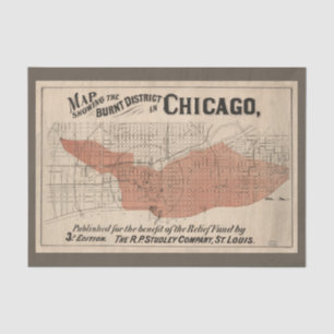Papel De Seda Mapa de Incêndio do Excelente Vintage Chicago, 18