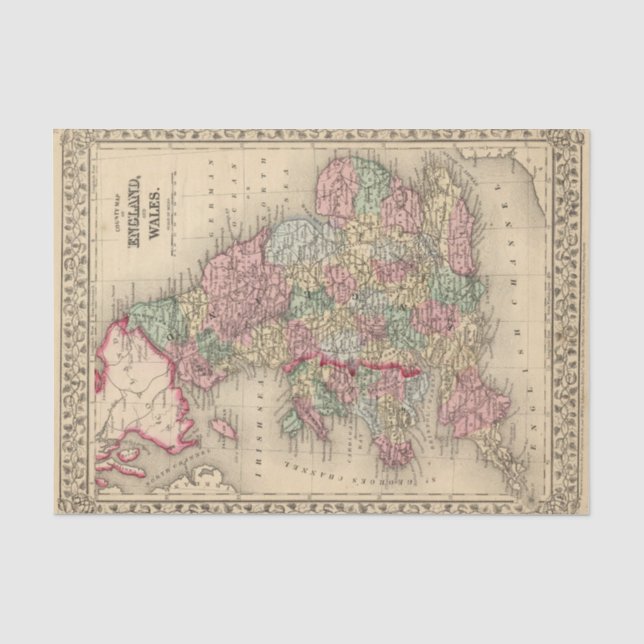 Papel De Seda Mapa de Inglaterra, Wales por Mitchell (Frente )