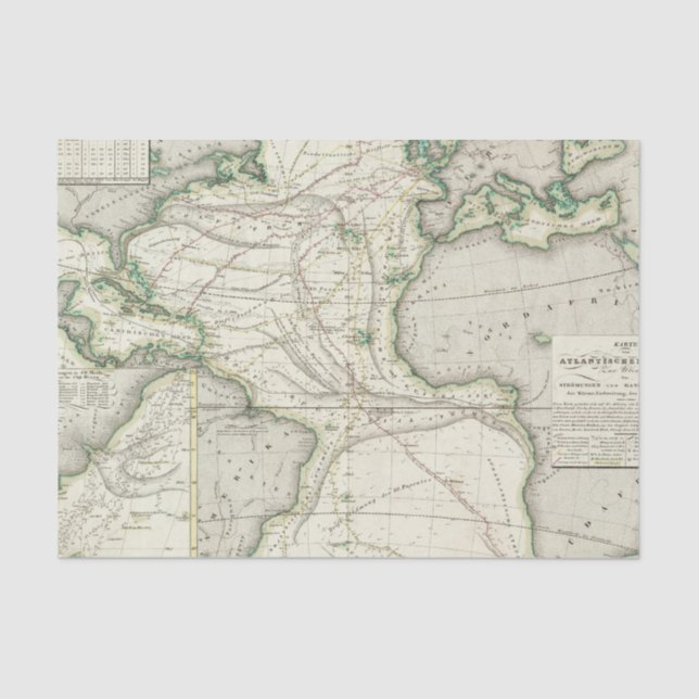 Papel De Seda Mapa de Oceano Atlântico (Frente )