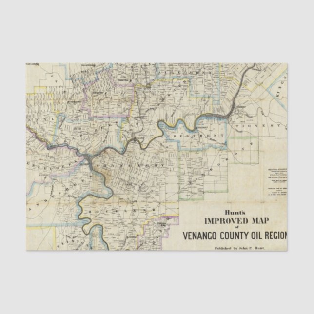 Papel De Seda Mapa de regiões do óleo de Venango County (Frente )