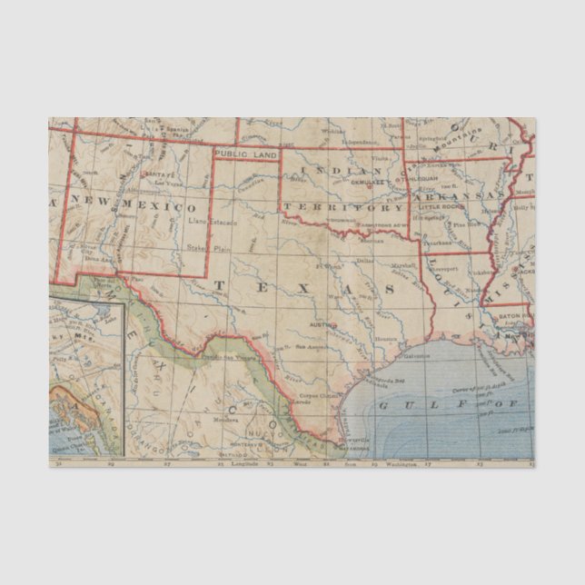 Papel De Seda Mapa de Texas e de estados circunvizinhos cerca de (Frente )