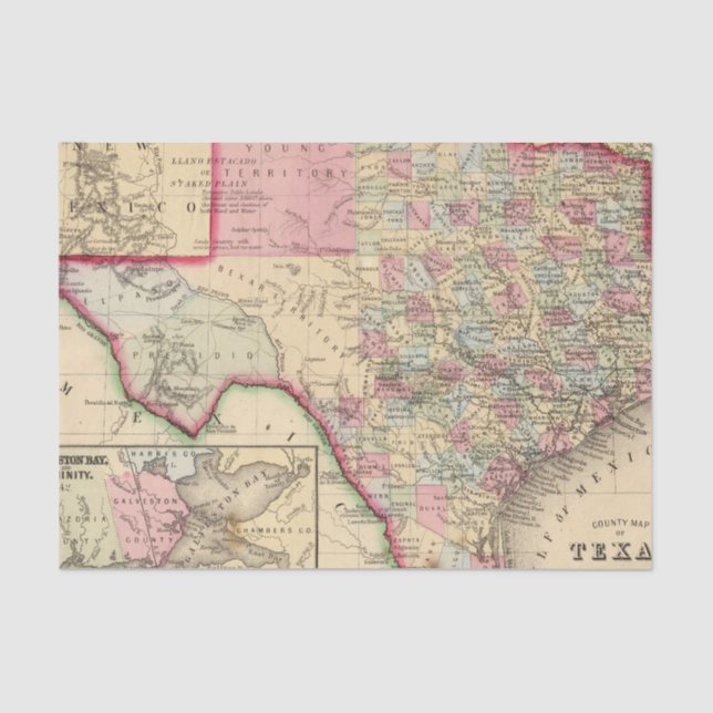 Papel De Seda Mapa de Texas por Mitchell (Frente )