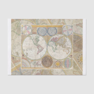 Papel De Seda Mapa de Viagem Mundial Geografia Antiga Vintage