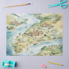 Papel De Seda Mapa de Viagens aquarela