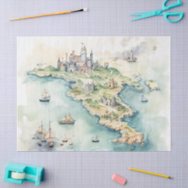 Papel De Seda Mapa de Viagens aquarela