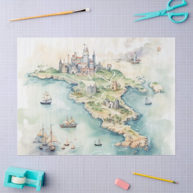 Papel De Seda Mapa de Viagens aquarela (Arte )