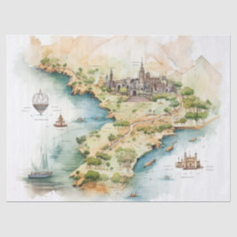 Papel De Seda Mapa de Viagens aquarela