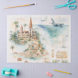 Papel De Seda Mapa de Viagens aquarela