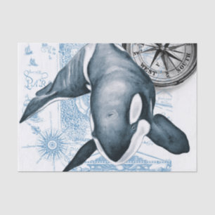 Papel De Seda Mapa de Vintagem do Compass Azul Orca
