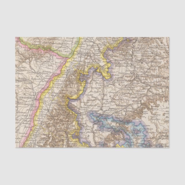 Papel De Seda Mapa do atlas de Baden Alemanha (Frente )