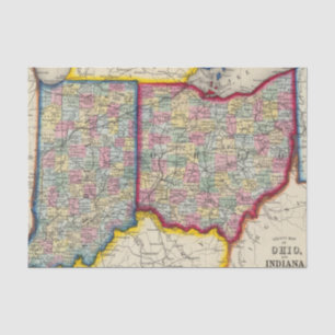 Papel De Seda Mapa do condado de Ohio, e de Indiana
