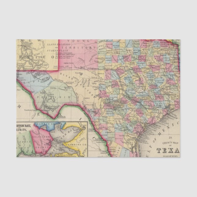 Papel De Seda Mapa do condado de Texas (Frente )