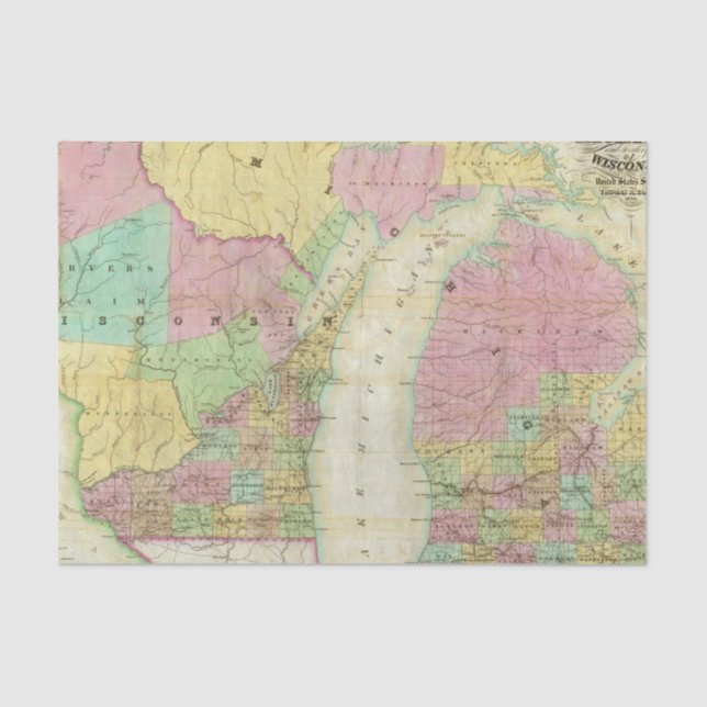 Papel De Seda Mapa do estado de Michigan (Frente )