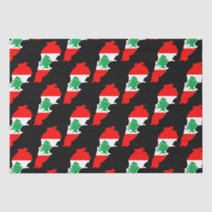 Papel De Seda Mapa do Líbano com Bandeira