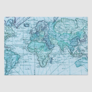 Papel De Seda Mapa do Mundo Azul