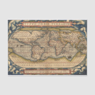 Papel De Seda Mapa do Mundo Vintage de Abraham Ortelius 1564
