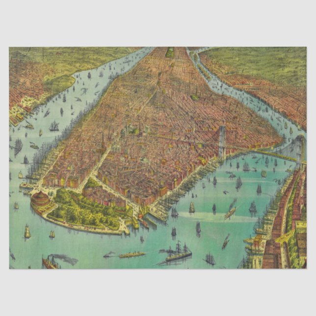 Papel De Seda Mapa do Nova Iorque NB para 1889 (Frente )