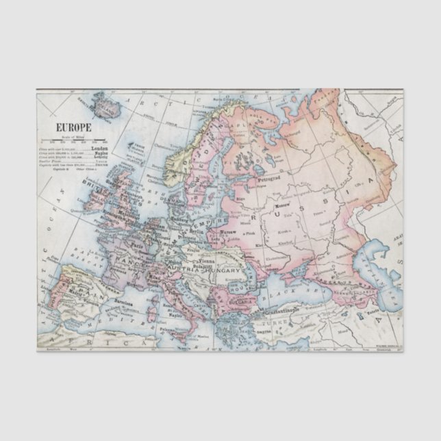 Papel De Seda Mapa físico da Europa (1916) (Frente )
