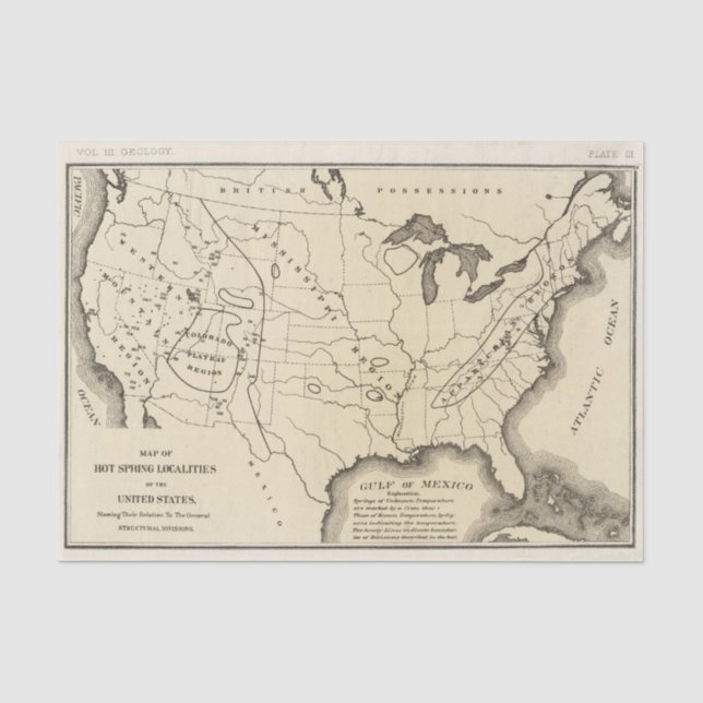 Papel De Seda Mapa, Hot Springs, os Estados Unidos (Frente )
