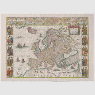 Papel De Seda Mapa medieval da Europa (por Willem Blaeu)