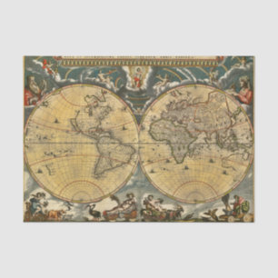 Papel De Seda Mapa Mundial Antigo J. Blaeu 1664