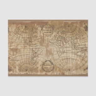 Papel De Seda Mapa Mundial Antiquado de 1783 Vintage com bordado