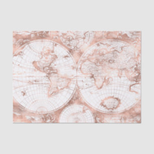 Papel De Seda Mapa Mundial Antiquado de Glitter de Metal Rosa Do
