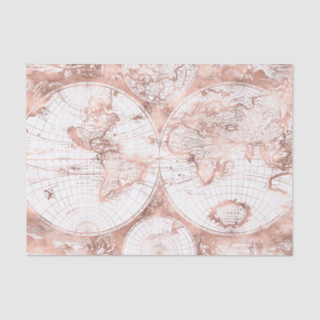 Papel De Seda Mapa Mundial Antiquado de Glitter de Metal Rosa Do (Frente )