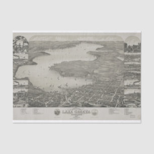 Papel De Seda Mapa pictórico do vintage de WI de Genebra do lag