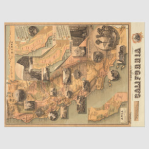 Papel De Seda Mapa Único da Califórnia Restaurado Vintage, Dec