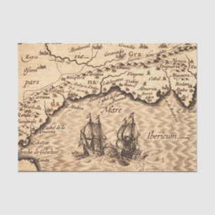 Papel De Seda Mapa Vintage Com Navios
