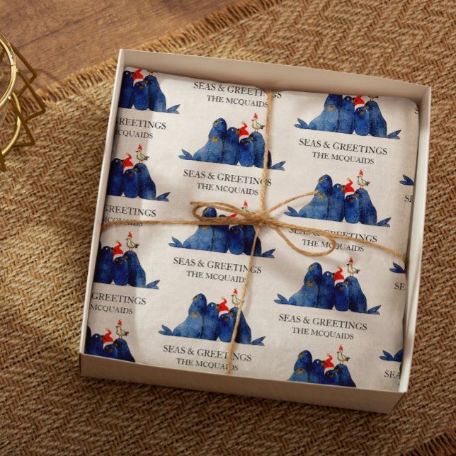 Papel De Seda Mar Festivo Leões Marinhos n Saudações Cores d'águ (Criador carregado)