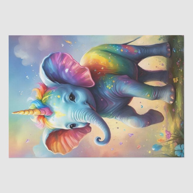 Papel De Seda Maravilhas Radiantes: O Elefante Unicórnio Bebê Ar (Frente )