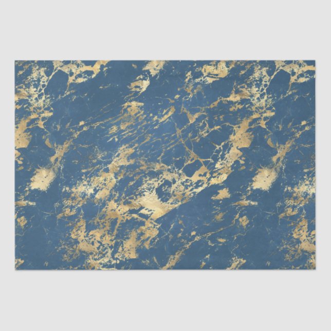 Papel De Seda Marble Dourado Azul (Frente )