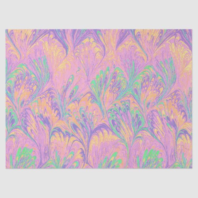PAPEL DE SEDA MARBLED PAPER,ABSTRACT PINK GREEN  PEACOCK PATTERN (Frente )