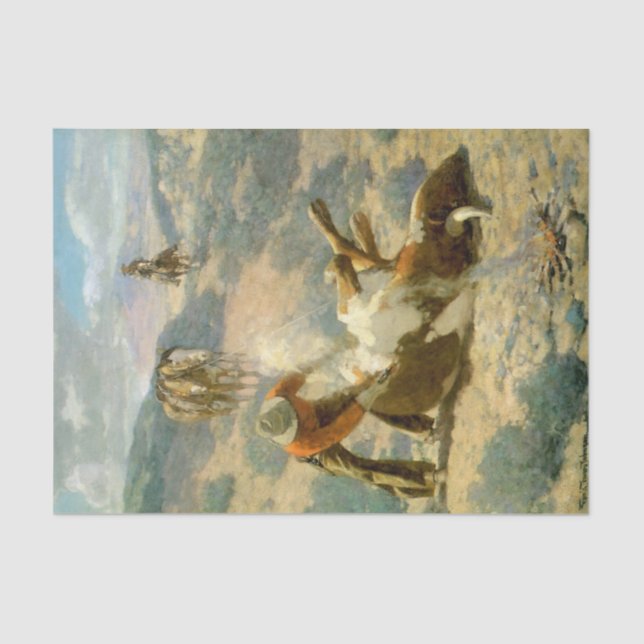 Papel De Seda “Marcando um Touro a Fogo” por Frank Tenney Johnso (Frente )