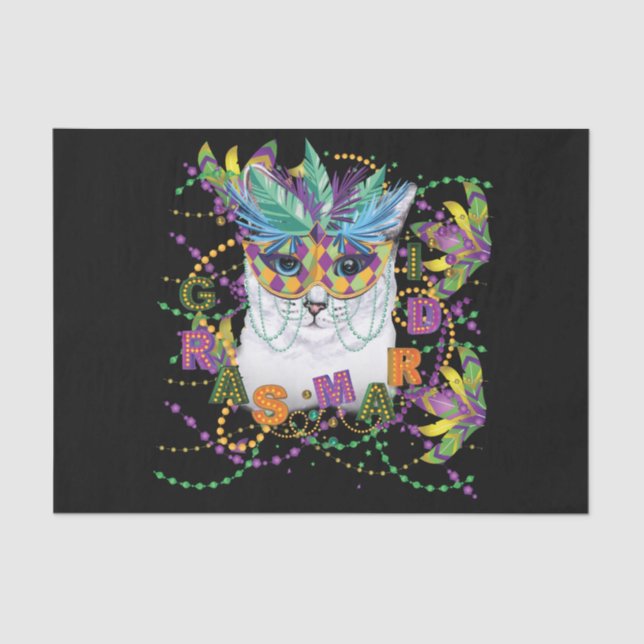 Papel De Seda Mardi Gras Cat, Mardi Gras Engraçado (Frente )