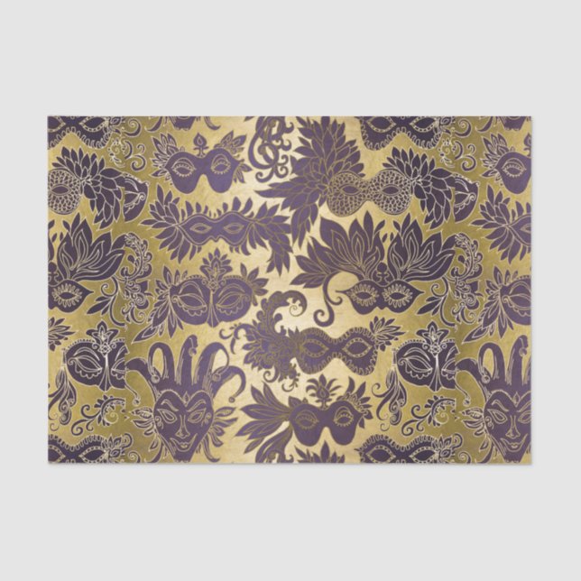 Papel De Seda Mardi Gras Dourado e Roxo Máscaras (Frente )