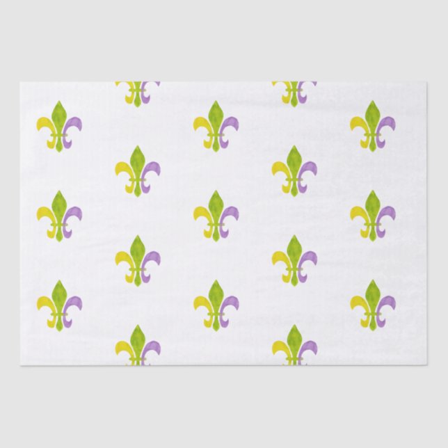 Papel De Seda Mardi Gras Fleur de Lis em Branco (Frente )