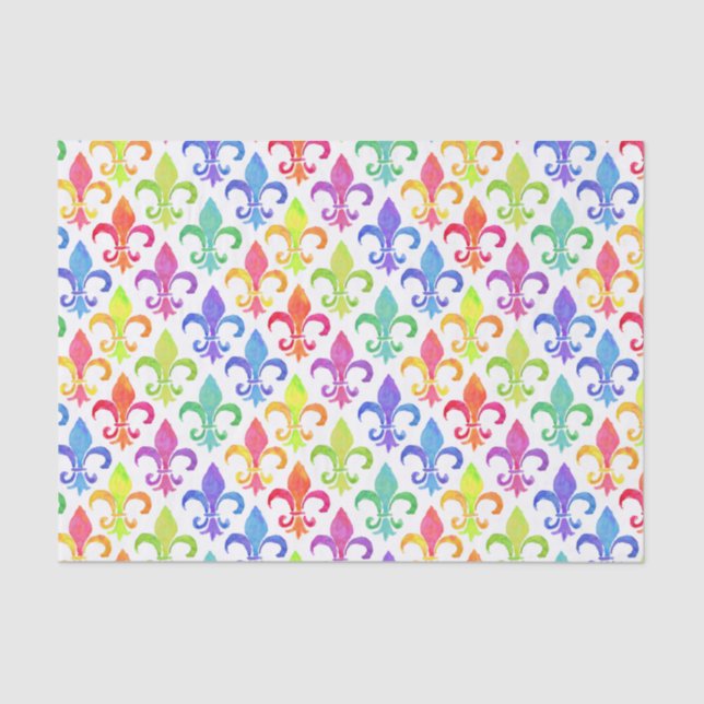 Papel De Seda Mardi Gras Rainbow Fleur de lis Pattern (Frente )