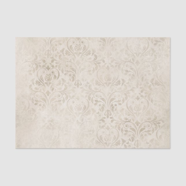 Papel De Seda Marfim e Branco Damask Vintage (Frente )