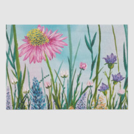 Papel De Seda Margarida Rosa em um Prado de Flores Selvagens Pin