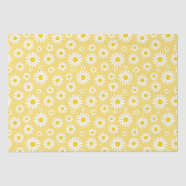 Papel De Seda Margaridas Brancas Lindas de Primavera em Amarelo (Frente )