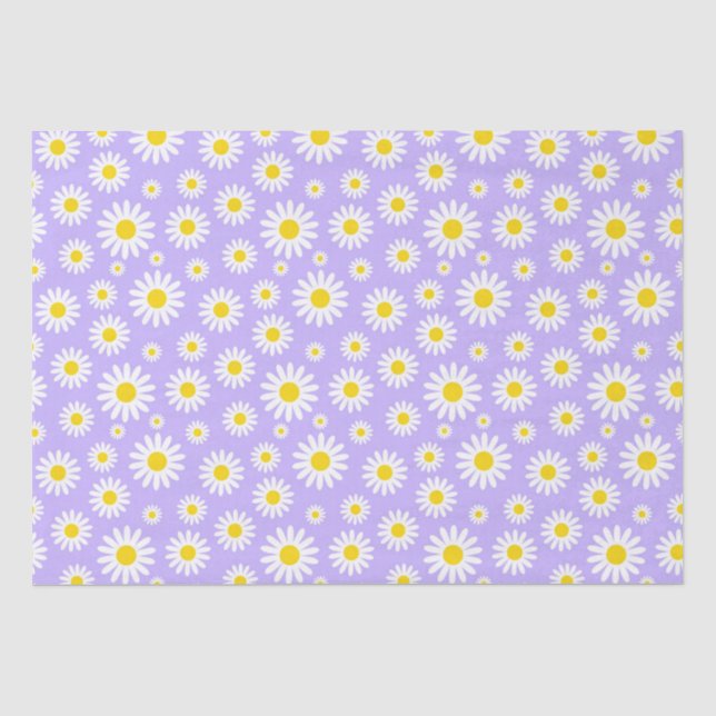 Papel De Seda Margaridas Brancas Lindas de Primavera no Roxo (Frente )