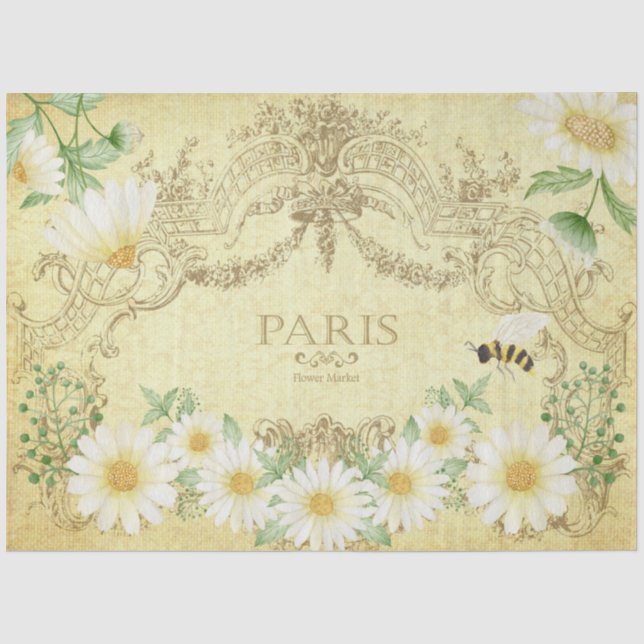 Papel De Seda Margaridas de Paris Abelha Amarela Decoupage Artes (Frente )