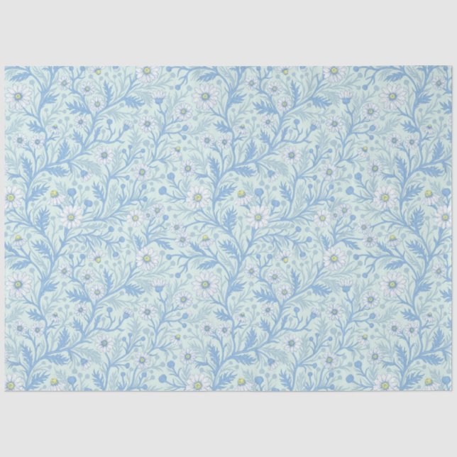 Papel De Seda Margaridas em branco e azul em vidro de mar (Frente )