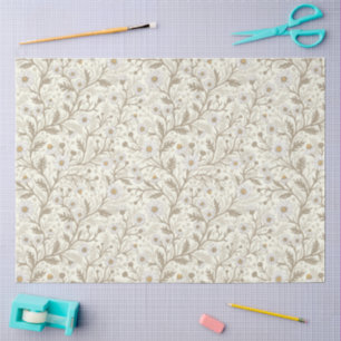 Papel De Seda Margaridas em branco e marrom sobre creme