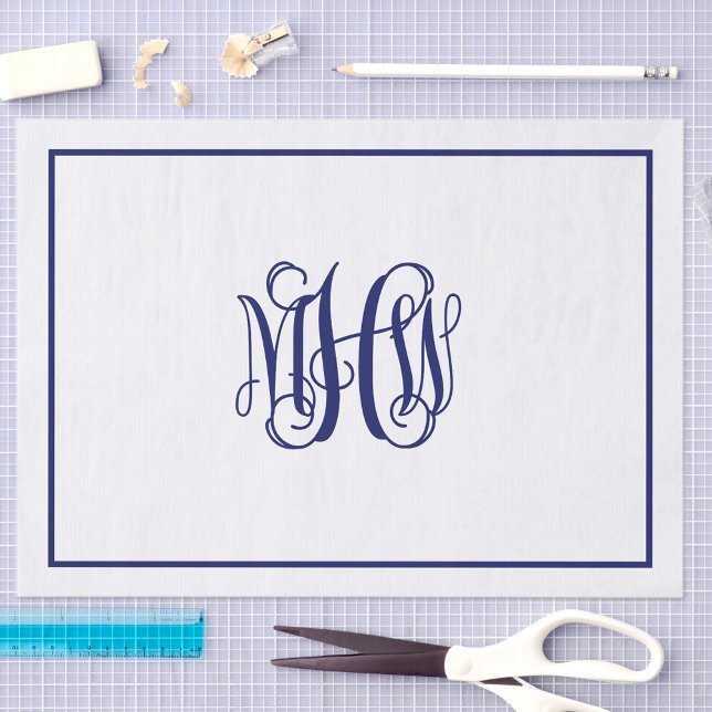 Papel De Seda Marinha 3 Inicial Vinha Script Monograma DIY BG (Criador carregado)