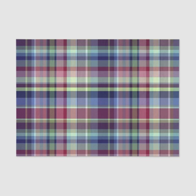 Papel De Seda Marinho Azul  Borgonha Pré-Disquete Madras Xadrez (Frente )